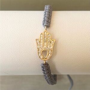 Crystal Hamsa Knotted Macrame Bracelet - Blue‎ and Gold